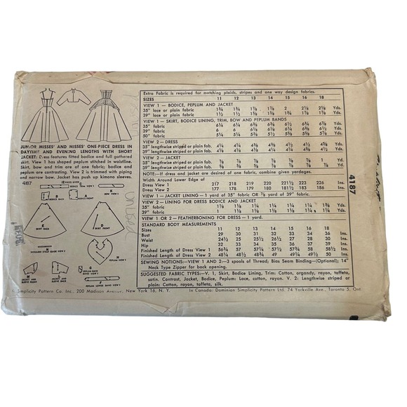 Simplicity Vintage 1953 Pattern #4187 Jr/Misses Dress With Jacket Size 11 HTF - Picture 7 of 7